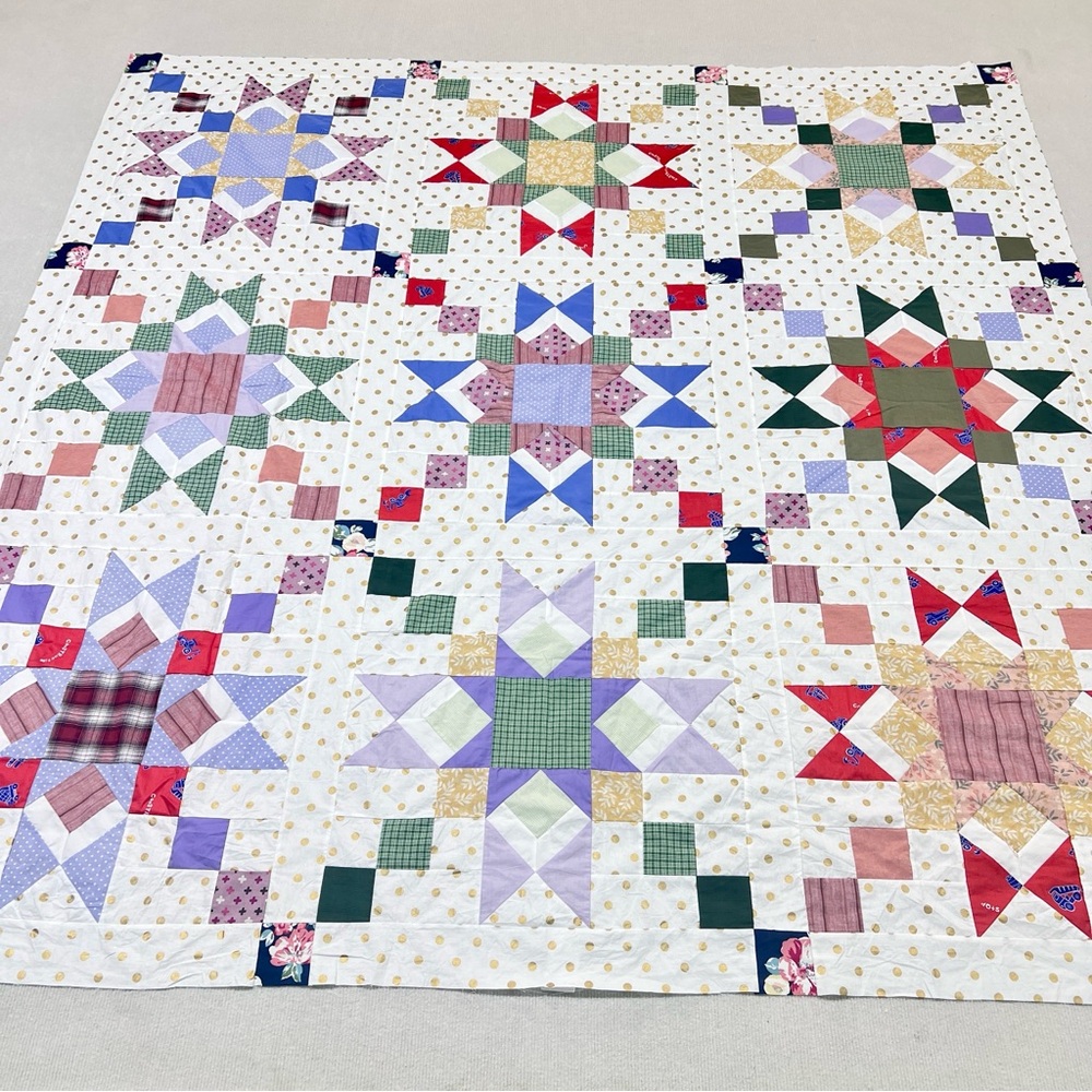 Handmade Star Patchwork Quilt Topper in Multi-Color